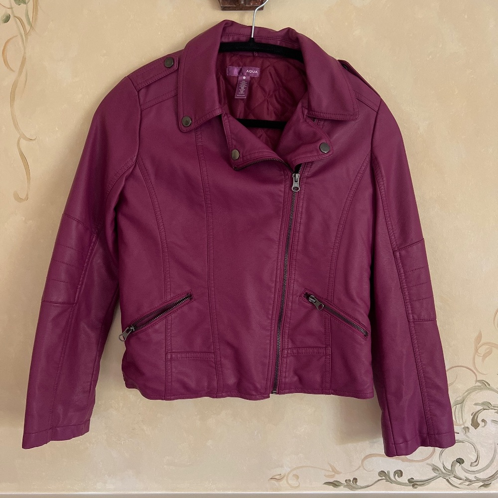 Aqua girls pleather quilted lined jacket